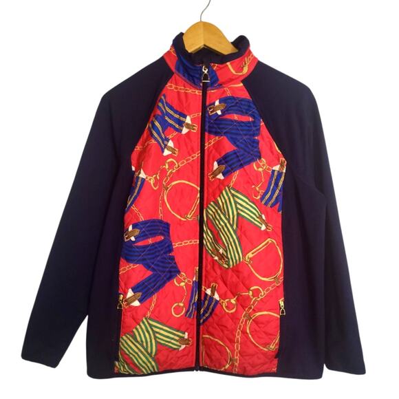 Vintage L-RL Lauren Active Women's Full Zip Quilted Jacket Equestrian Print 1X - Picture 1 of 8